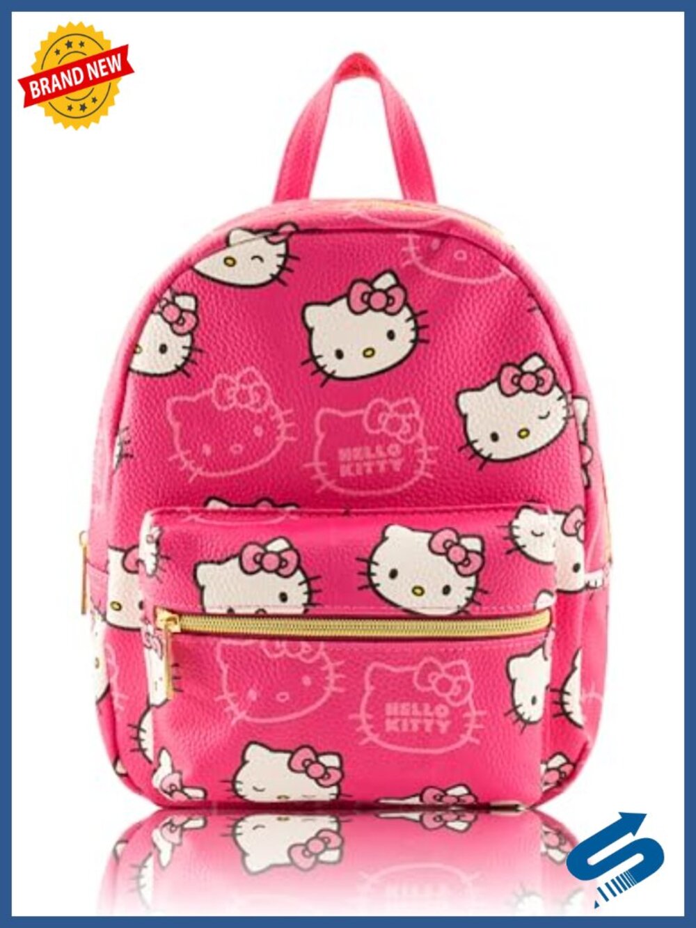 PU Leather Mini Daypack Backpack with Hello Kitty Design, Adjustable Straps,